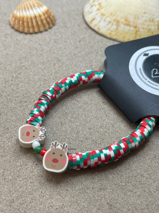 Children's Rudolph Reindeer Christmas Heishi Bead Bracelet