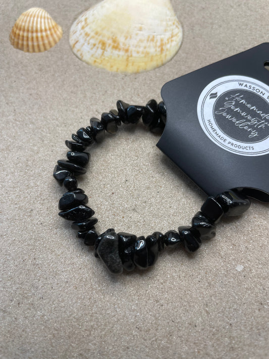 "Nosweyth" Natural Black Obsidian Chip Bead Bracelet