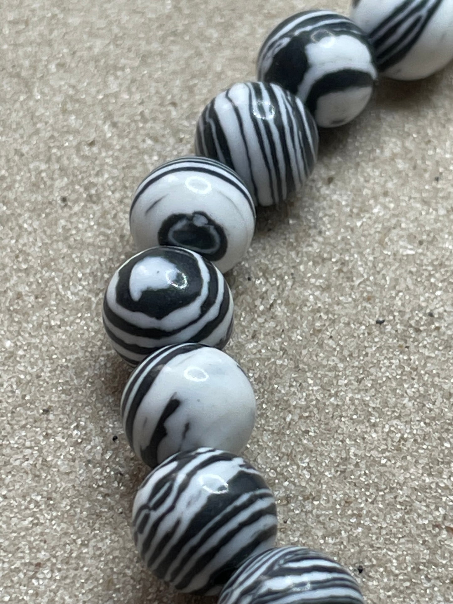 Black & White Malachite Stone Beaded Bracelet