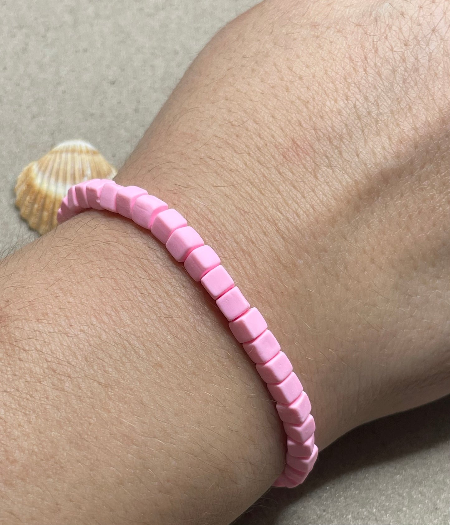 Pink Cube Clay Beaded Bracelet