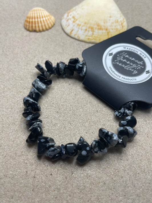 "Tor" Natural Obsidian Chip Bead Bracelet