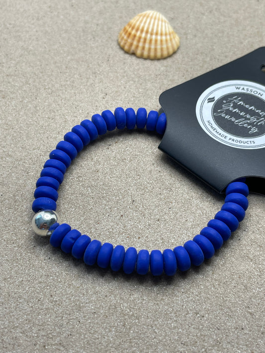 Flat Round Clay Beaded Bracelet - Dark Blue