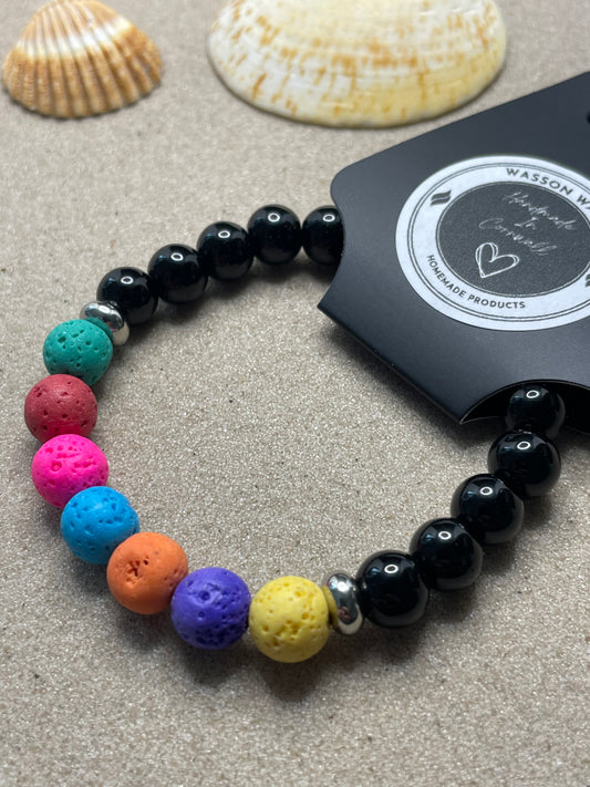 Black Obsidian With Coloured Lava Beads Diffuser Bracelet