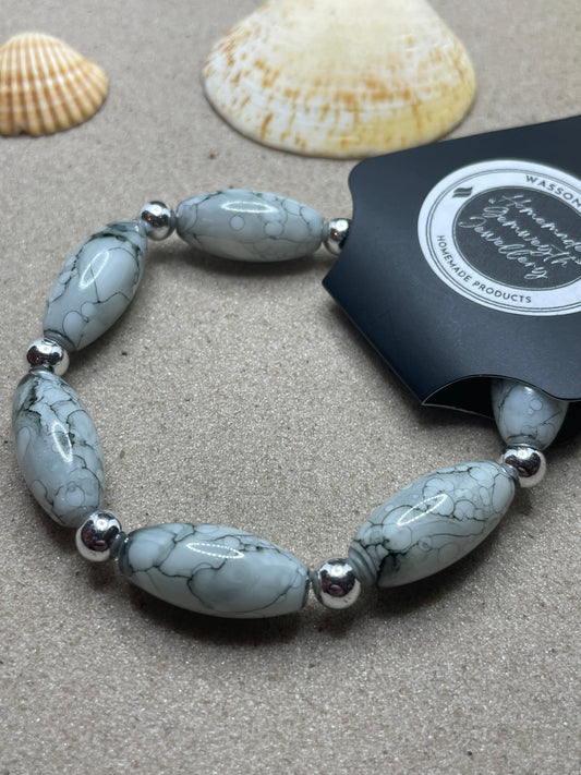 Wild Orchid Marble Effect Oval Glass Beaded Bracelet