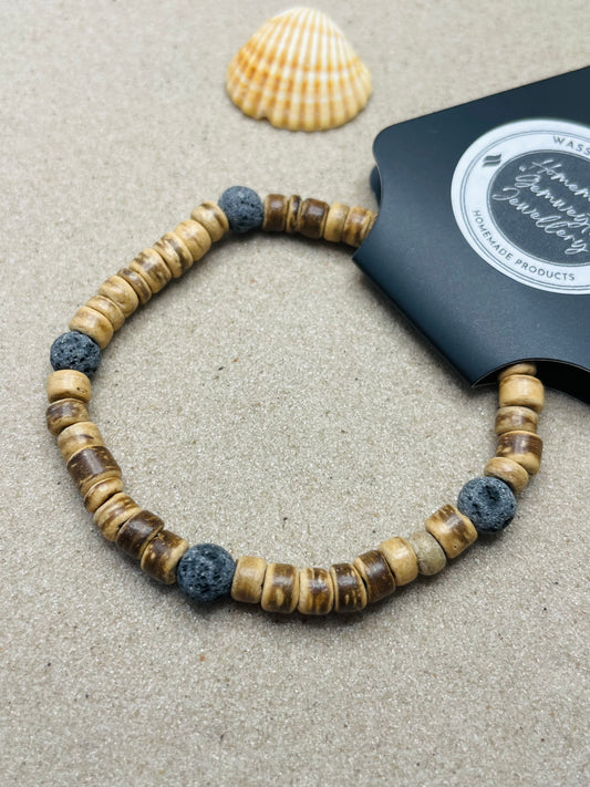 Natural Coconut Shell & Lava Bead Design Bracelet