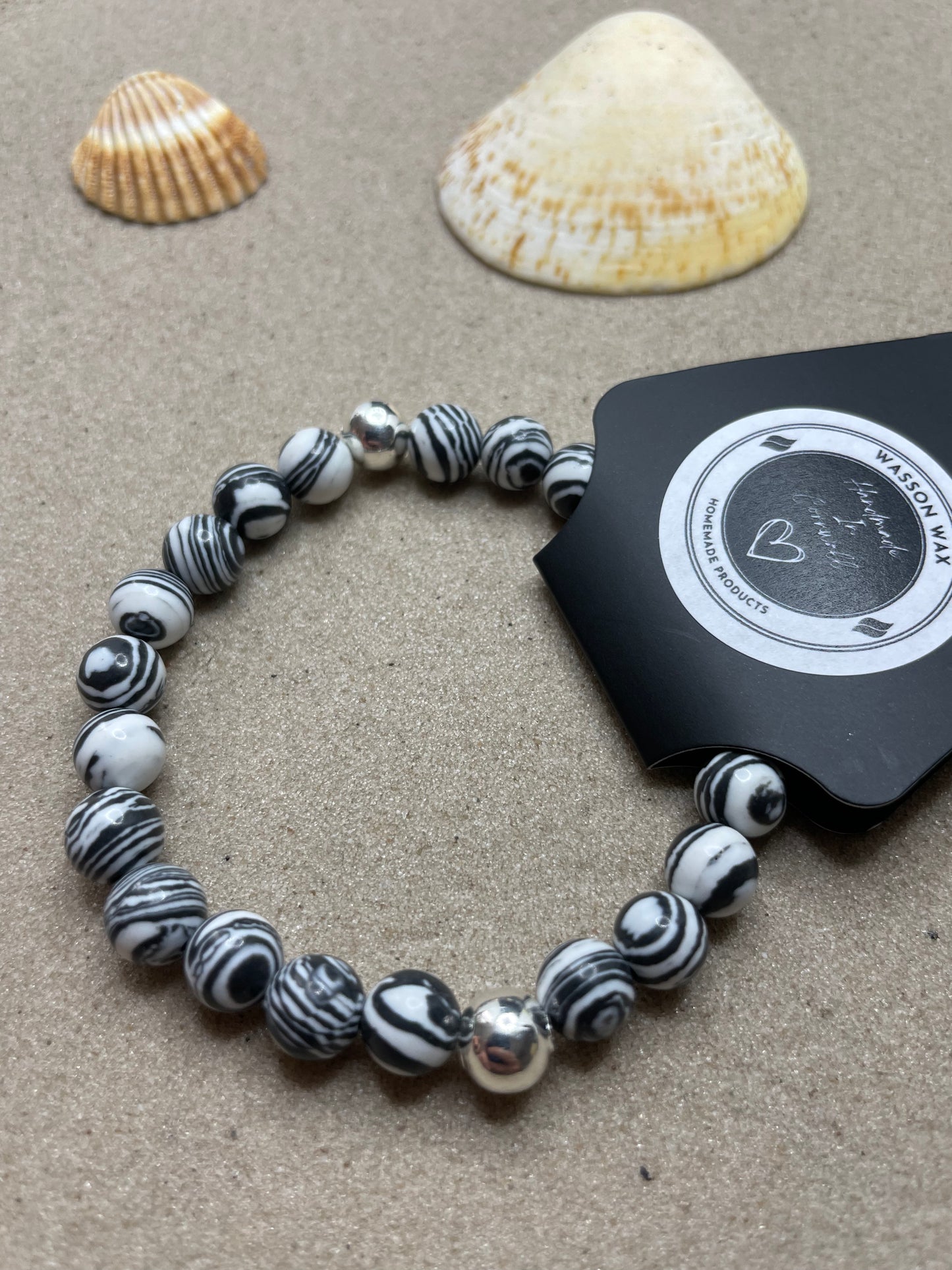 Black & White Malachite Stone Beaded Bracelet