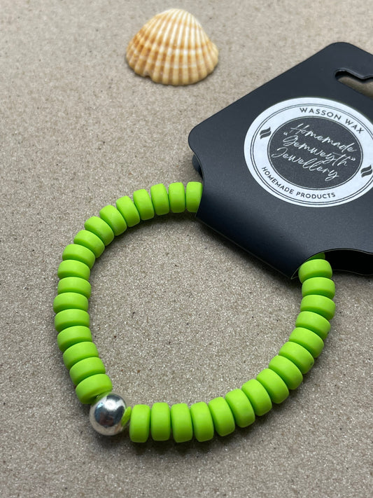 Flat Round Clay Beaded Bracelet - Green