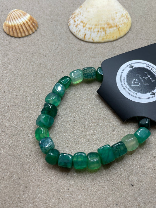Green Natural Agate Cube Bead Bracelet
