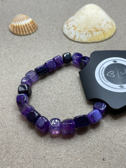 Purple Natural Agate Cube Bead Bracelet