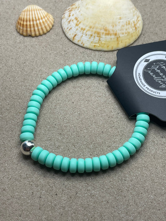 Flat Round Clay Beaded Bracelet - Aquamarine
